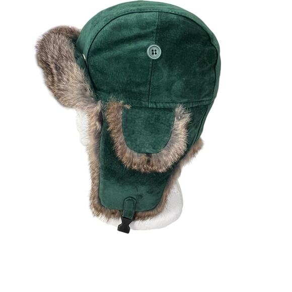 Paul Leinburd Trapper Hat Crowncap Size S/P Rabbit Fur Trim Aviator Green NEW - Picture 3 of 9